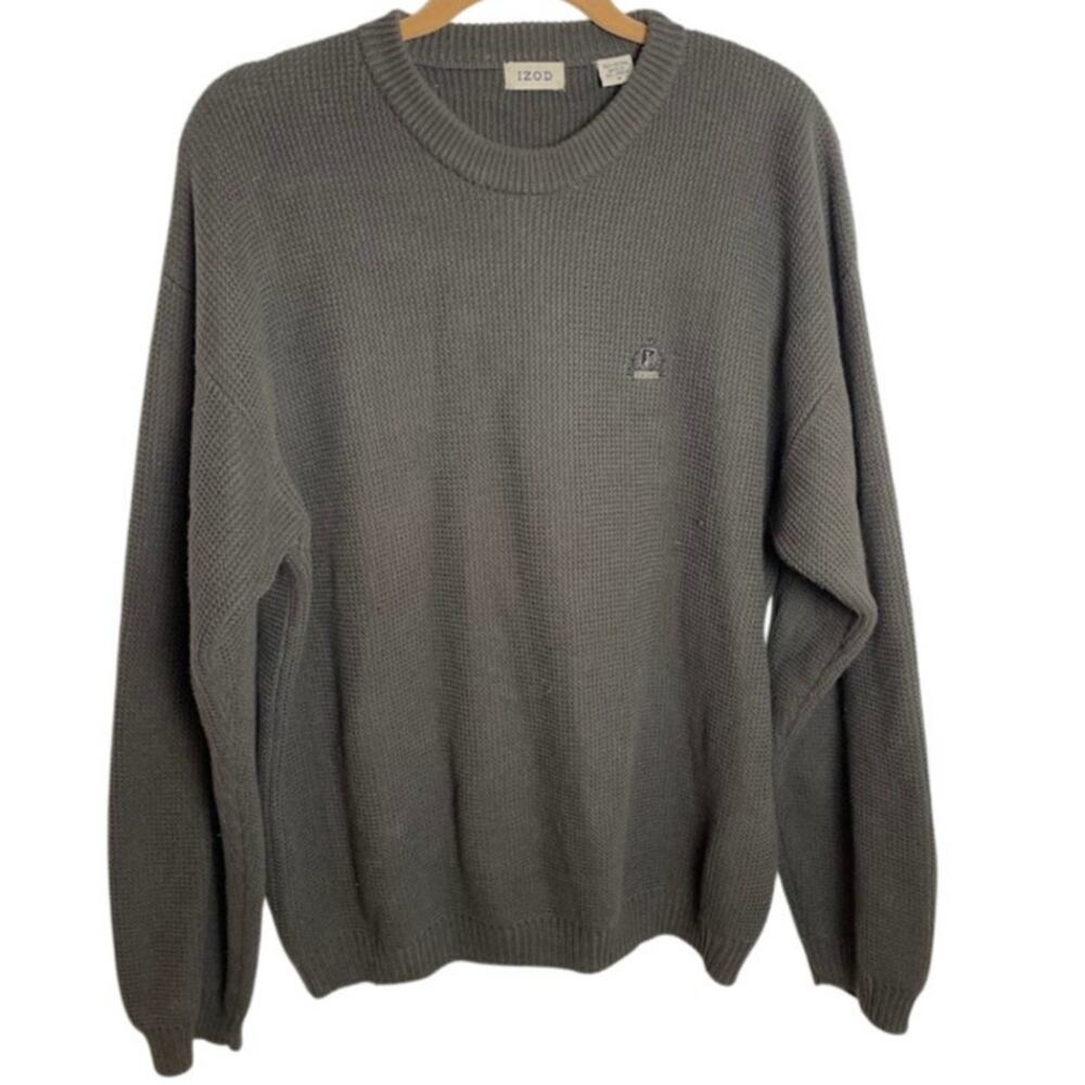 Men's Izod Crewneck Sweater Cotton Knit Pullover Grandpa Chunky Size M Medium